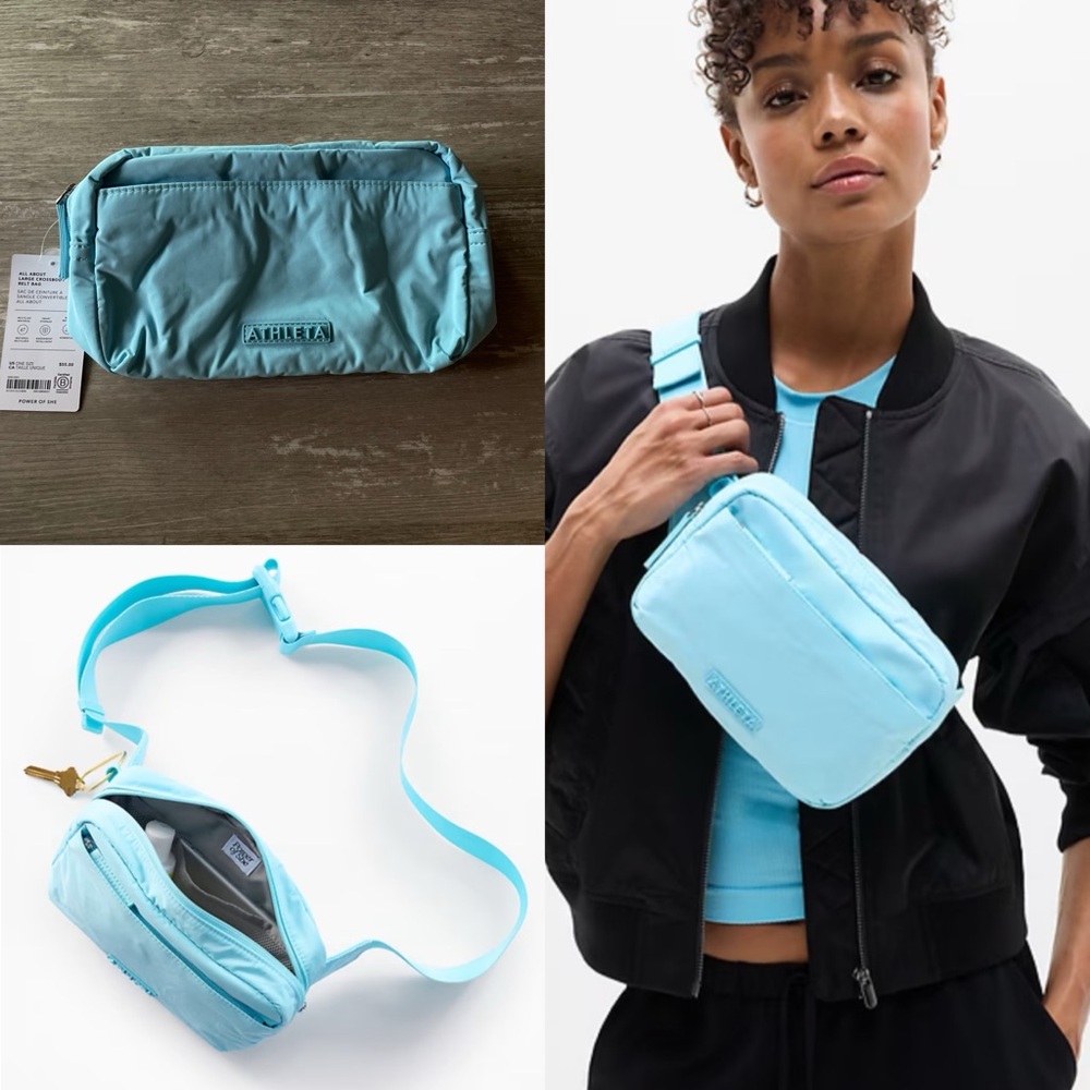 NWT Athleta All About Large Crossbody Belt Bag Fanny Pack Aqua light bright blue